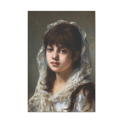 Alexei Alexeevich Harlamoff (1840-1925) Portrait of a Young Girl Wearing a White Veil - Canvas Wall Art-20″ x 30″-The Sticker Space