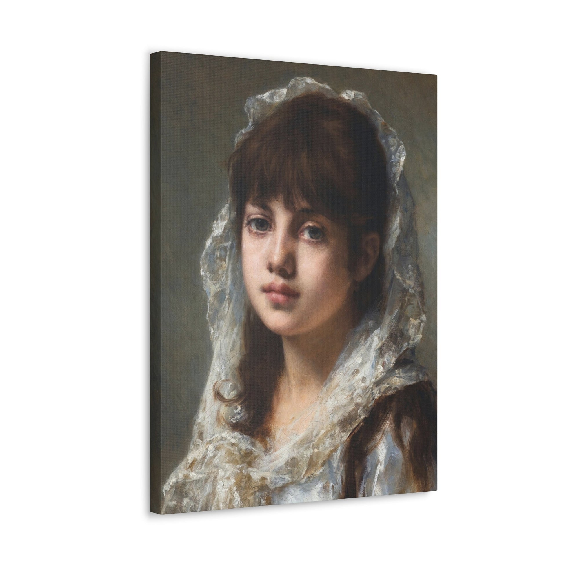 Alexei Alexeevich Harlamoff (1840-1925) Portrait of a Young Girl Wearing a White Veil - Canvas Wall Art-The Sticker Space