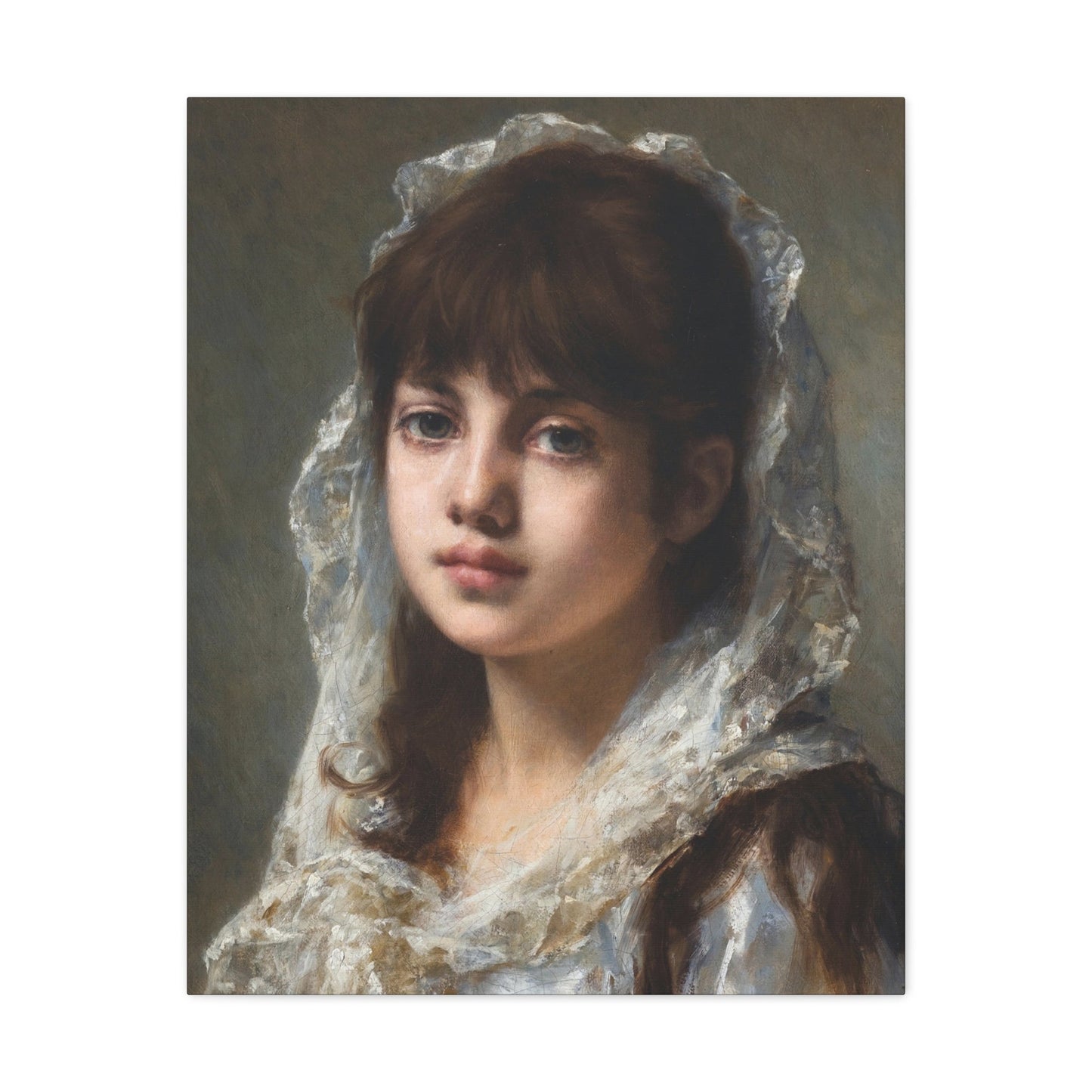 Alexei Alexeevich Harlamoff (1840-1925) Portrait of a Young Girl Wearing a White Veil - Canvas Wall Art-24″ x 30″-The Sticker Space