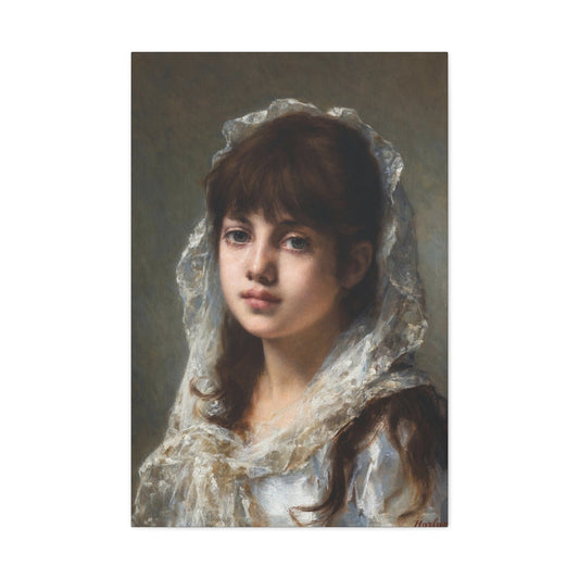 Alexei Alexeevich Harlamoff (1840-1925) Portrait of a Young Girl Wearing a White Veil - Canvas Wall Art-24″ x 36″-The Sticker Space