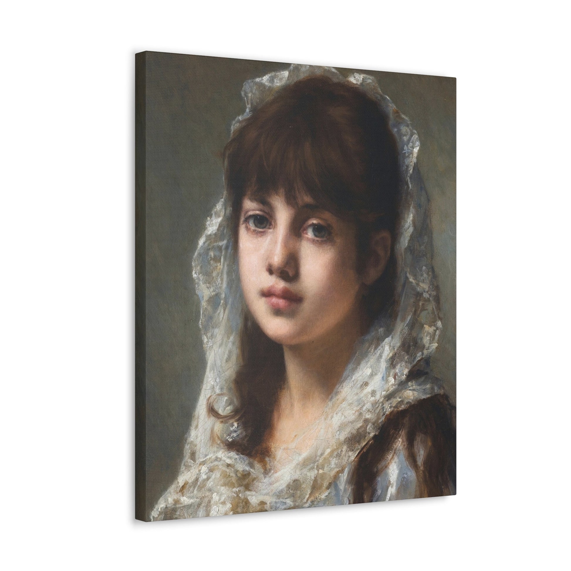 Alexei Alexeevich Harlamoff (1840-1925) Portrait of a Young Girl Wearing a White Veil - Canvas Wall Art-The Sticker Space