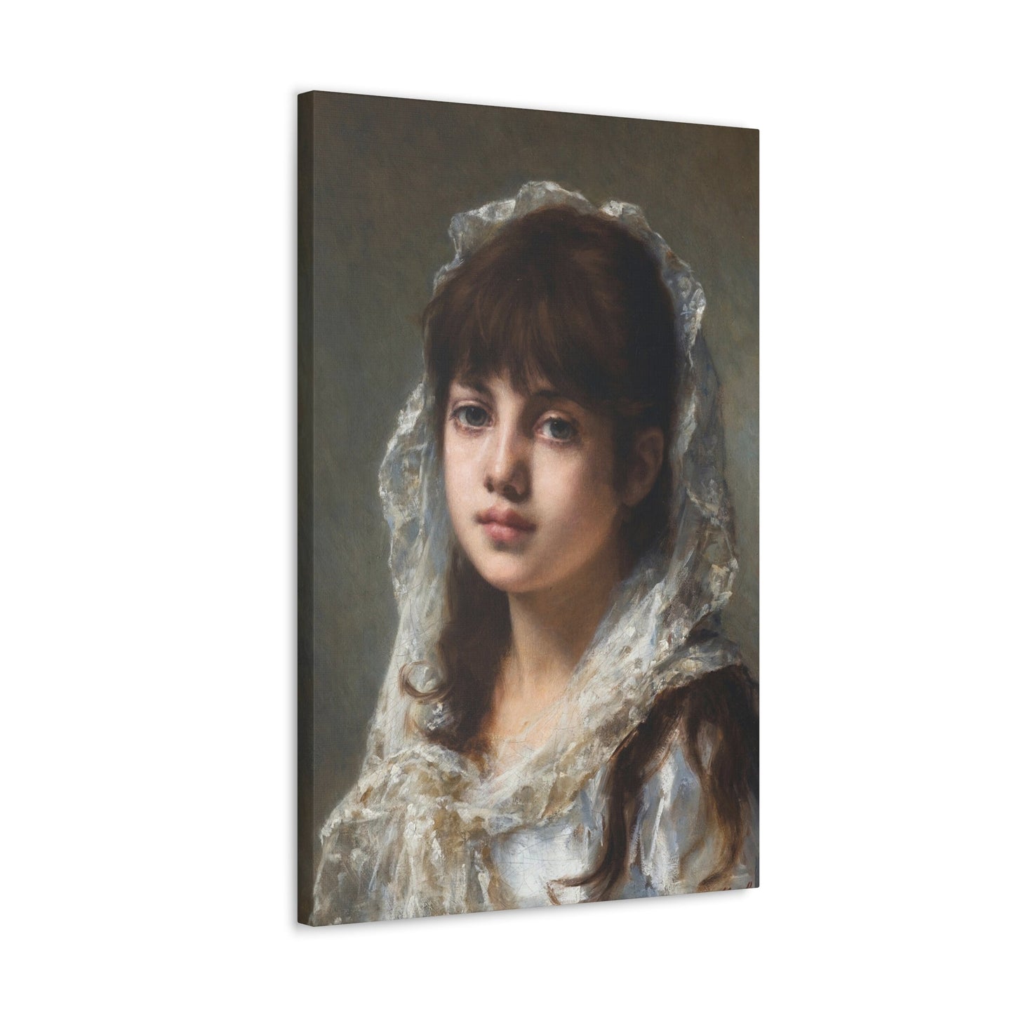 Alexei Alexeevich Harlamoff (1840-1925) Portrait of a Young Girl Wearing a White Veil - Canvas Wall Art-The Sticker Space