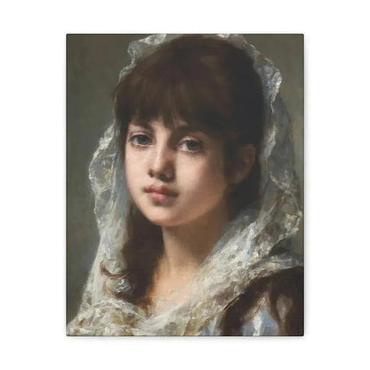 Alexei Alexeevich Harlamoff (1840-1925) Portrait of a Young Girl Wearing a White Veil - Canvas Wall Art - The Sticker Space