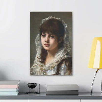 Alexei Alexeevich Harlamoff (1840-1925) Portrait of a Young Girl Wearing a White Veil - Canvas Wall Art - The Sticker Space