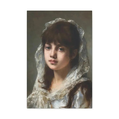 Alexei Alexeevich Harlamoff (1840-1925) Portrait of a Young Girl Wearing a White Veil - Canvas Wall Art - The Sticker Space