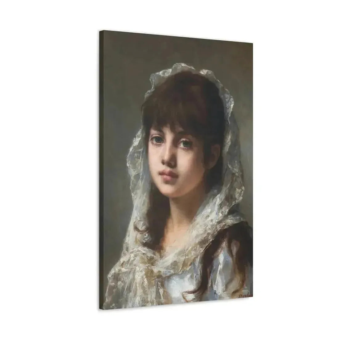 Alexei Alexeevich Harlamoff (1840-1925) Portrait of a Young Girl Wearing a White Veil - Canvas Wall Art - The Sticker Space