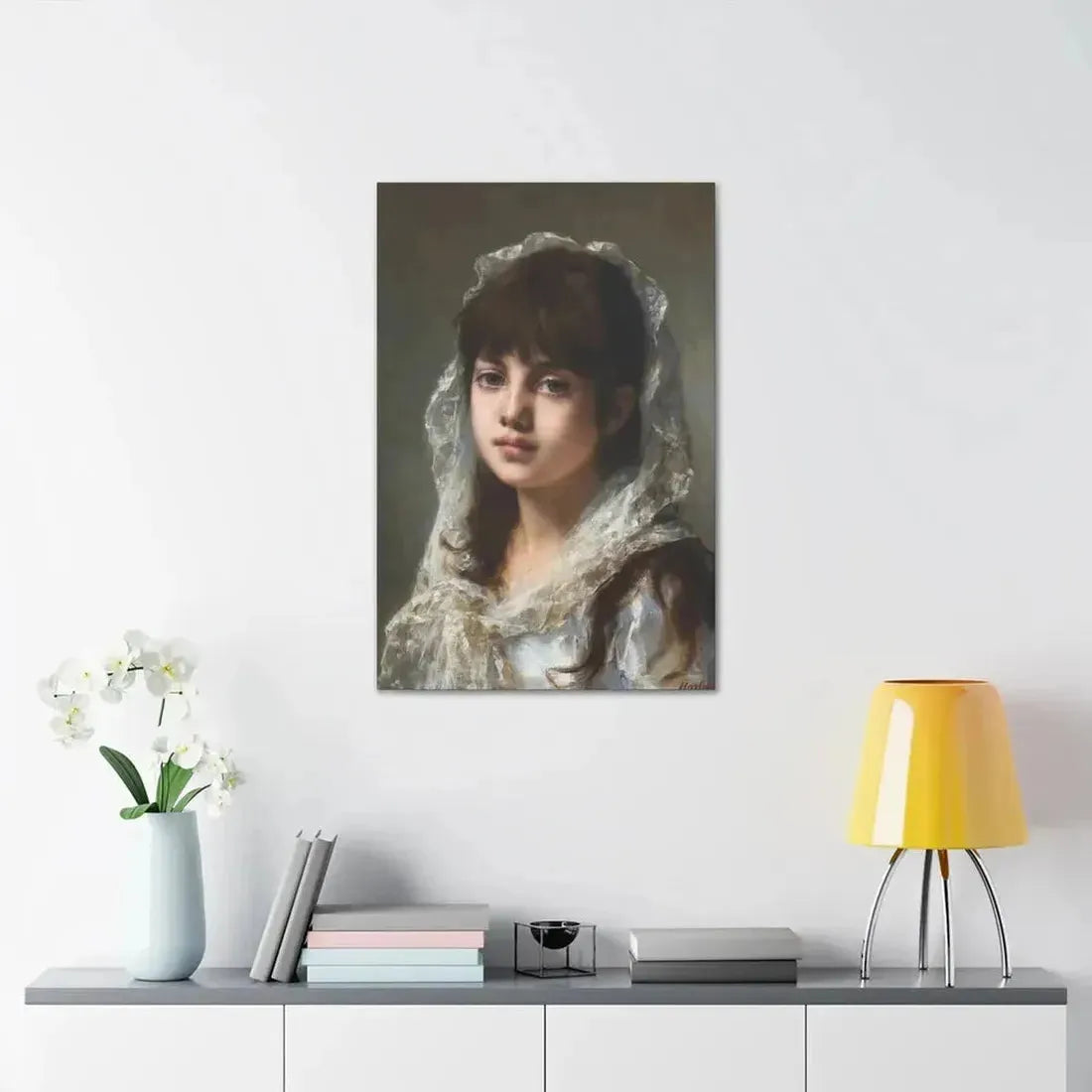 Alexei Alexeevich Harlamoff (1840-1925) Portrait of a Young Girl Wearing a White Veil - Canvas Wall Art - The Sticker Space