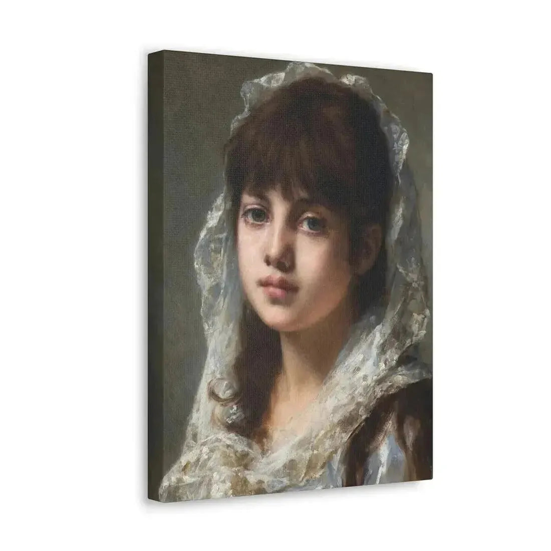 Alexei Alexeevich Harlamoff (1840-1925) Portrait of a Young Girl Wearing a White Veil - Canvas Wall Art - The Sticker Space