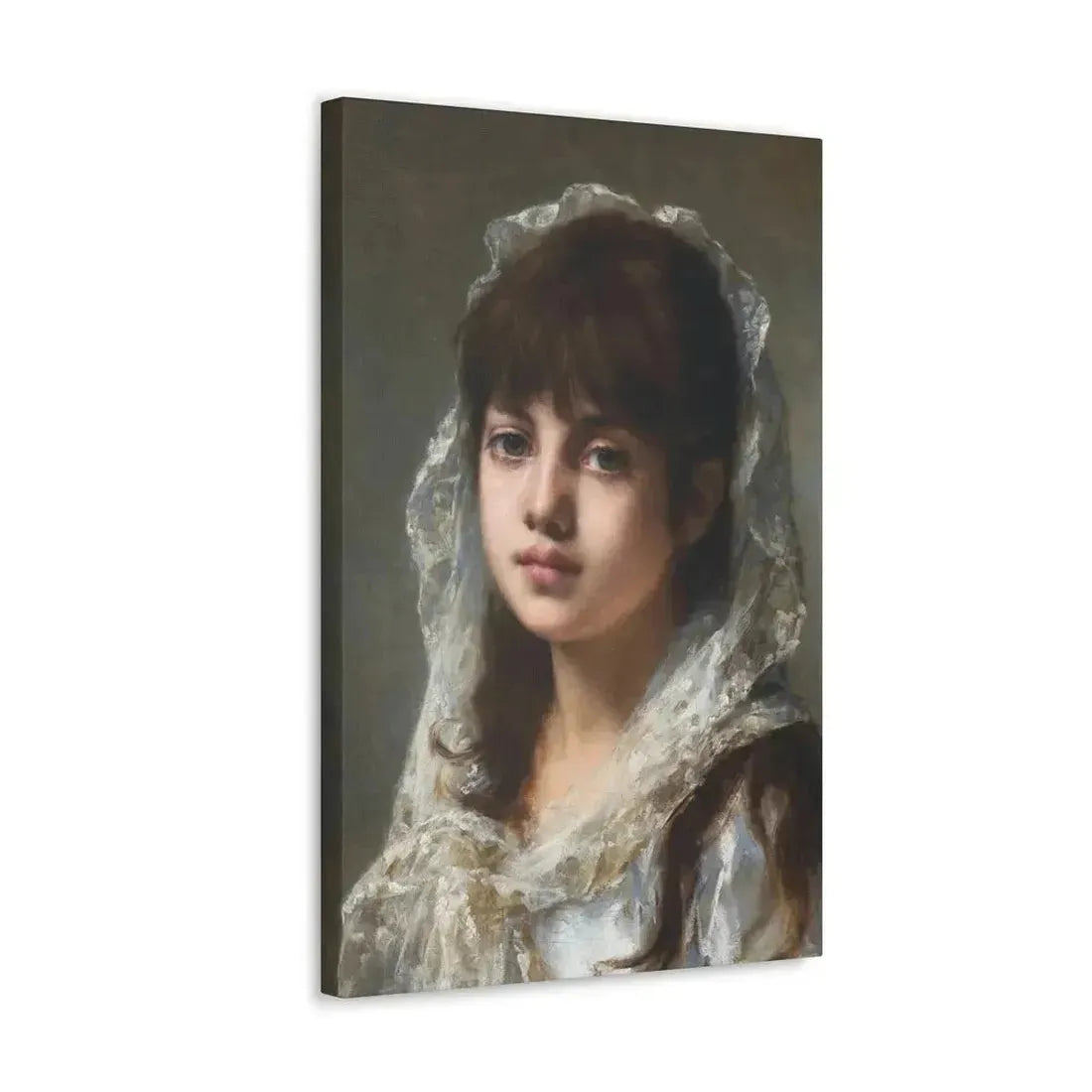 Alexei Alexeevich Harlamoff (1840-1925) Portrait of a Young Girl Wearing a White Veil - Canvas Wall Art - The Sticker Space