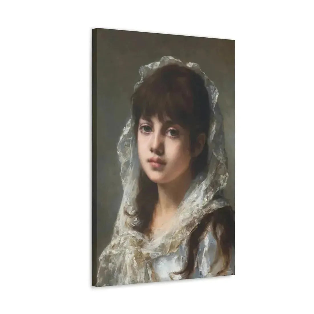 Alexei Alexeevich Harlamoff (1840-1925) Portrait of a Young Girl Wearing a White Veil - Canvas Wall Art - The Sticker Space