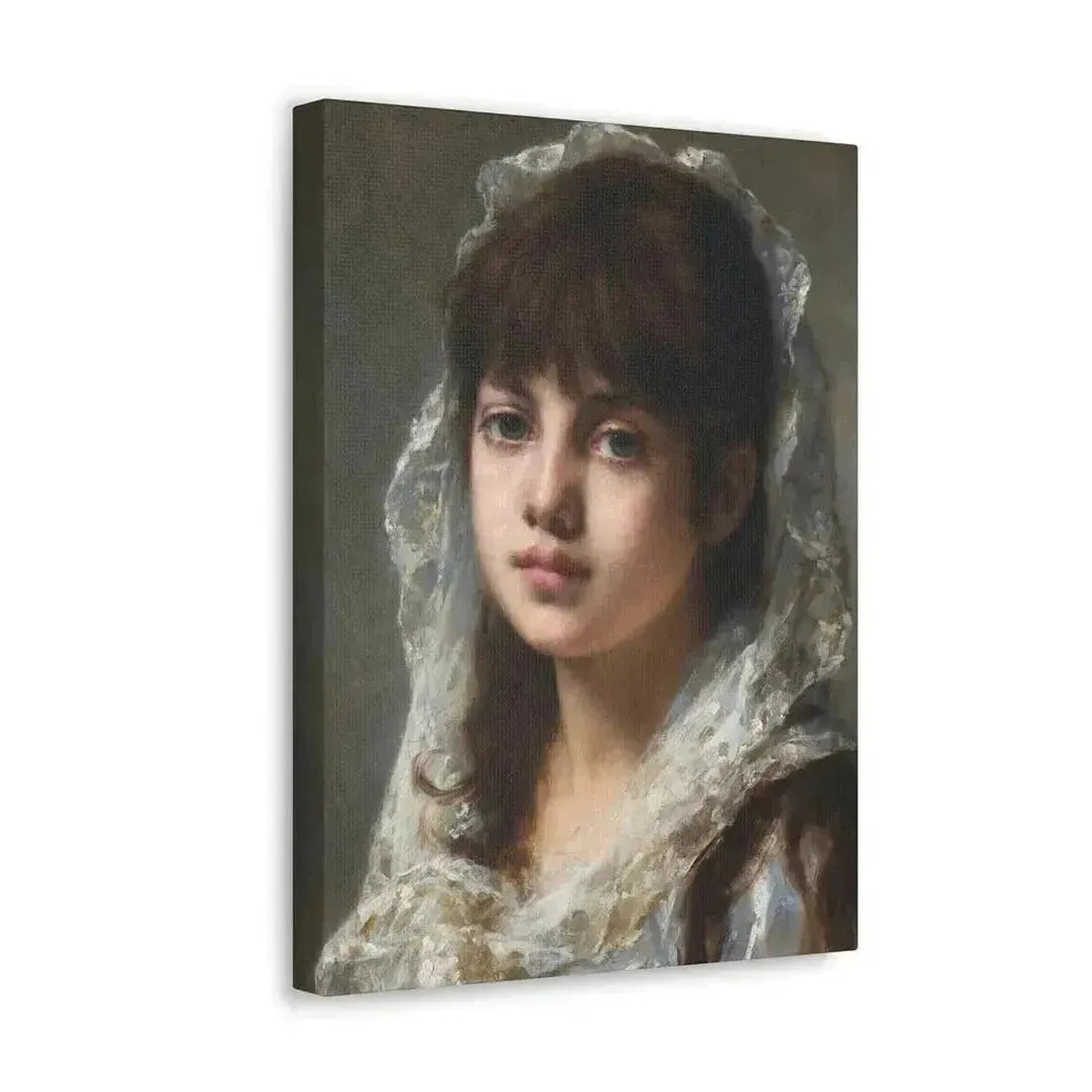 Alexei Alexeevich Harlamoff (1840-1925) Portrait of a Young Girl Wearing a White Veil - Canvas Wall Art - The Sticker Space