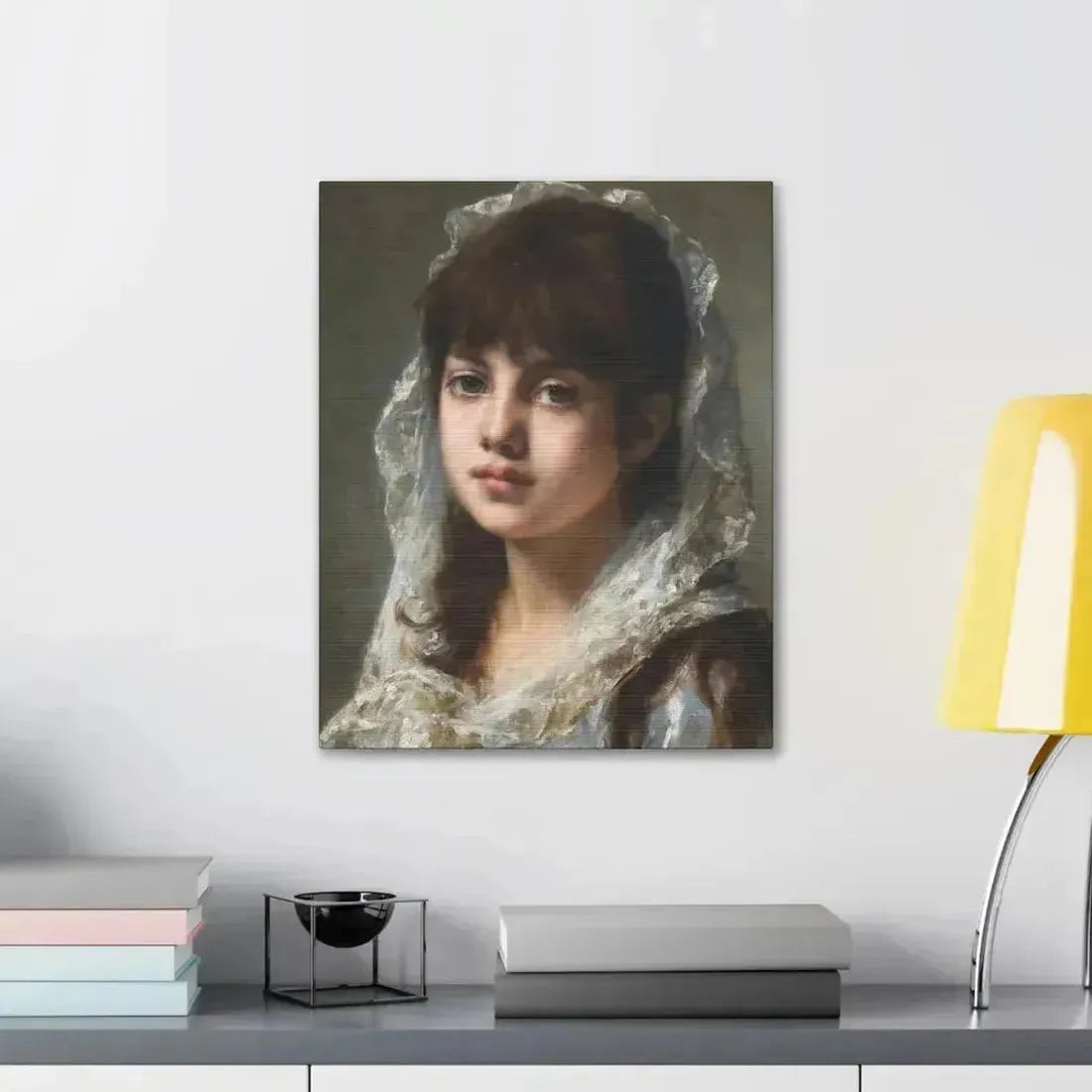 Alexei Alexeevich Harlamoff (1840-1925) Portrait of a Young Girl Wearing a White Veil - Canvas Wall Art - The Sticker Space