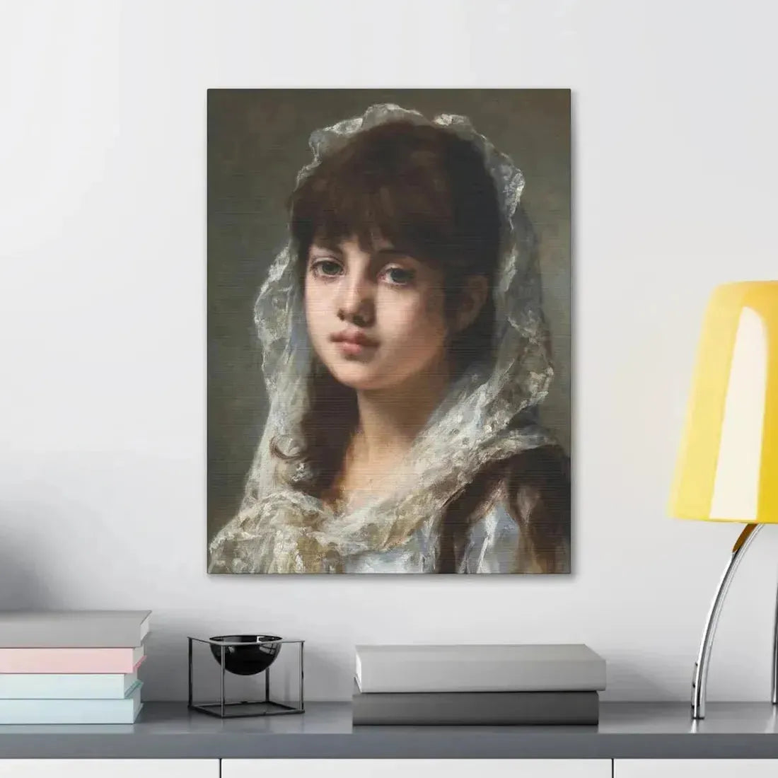 Alexei Alexeevich Harlamoff (1840-1925) Portrait of a Young Girl Wearing a White Veil - Canvas Wall Art - The Sticker Space