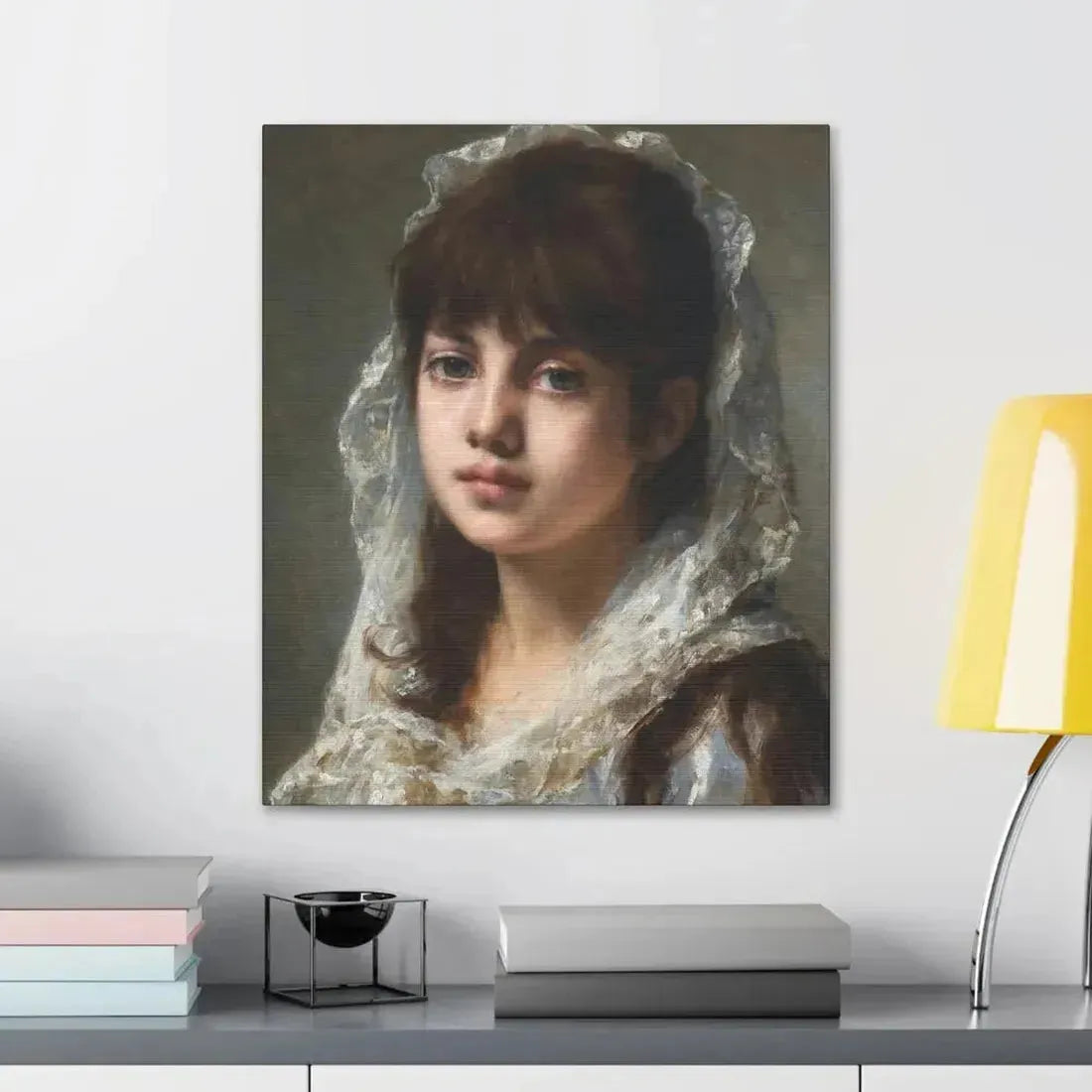 Alexei Alexeevich Harlamoff (1840-1925) Portrait of a Young Girl Wearing a White Veil - Canvas Wall Art - The Sticker Space