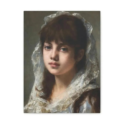 Alexei Alexeevich Harlamoff (1840-1925) Portrait of a Young Girl Wearing a White Veil - Canvas Wall Art - The Sticker Space