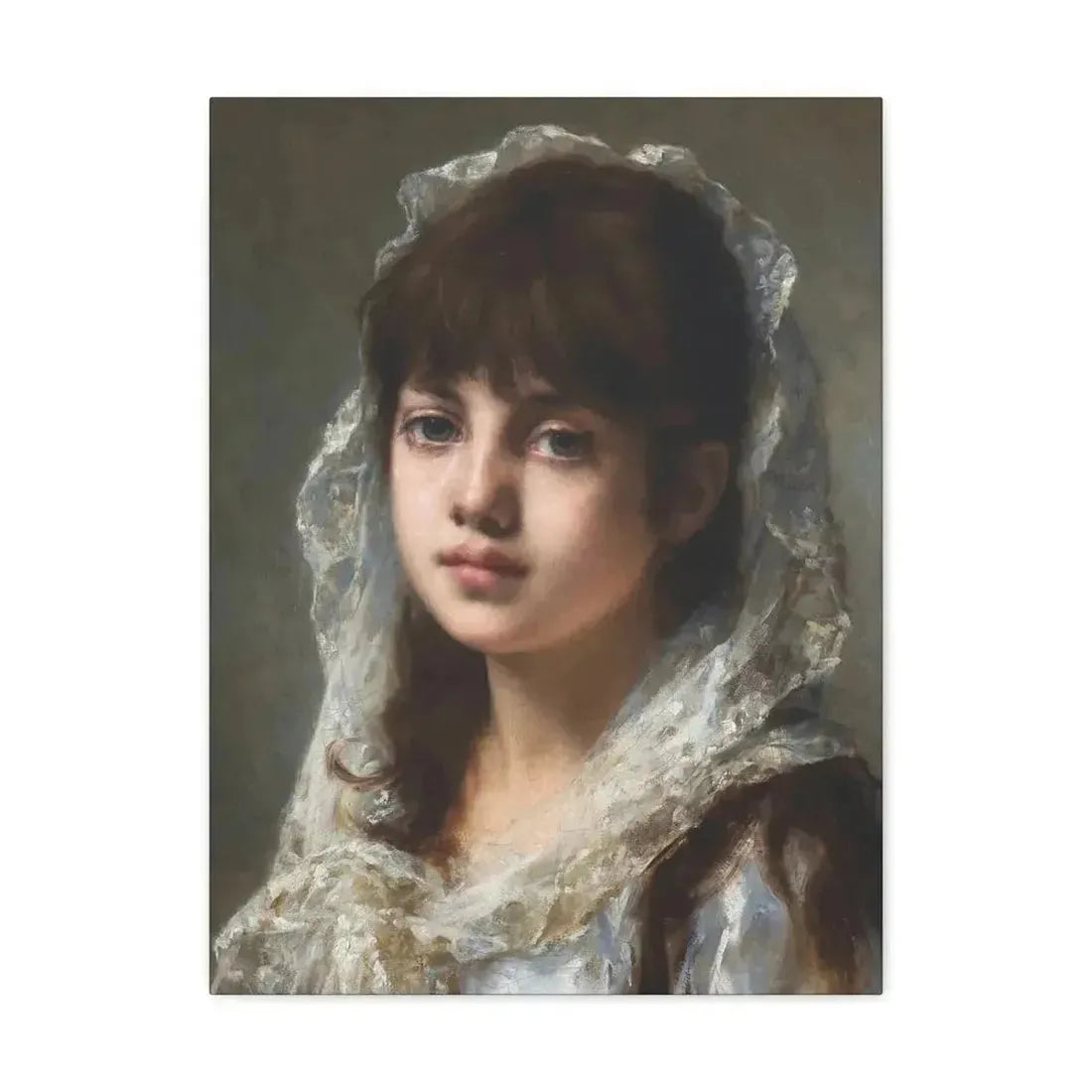 Alexei Alexeevich Harlamoff (1840-1925) Portrait of a Young Girl Wearing a White Veil - Canvas Wall Art - The Sticker Space