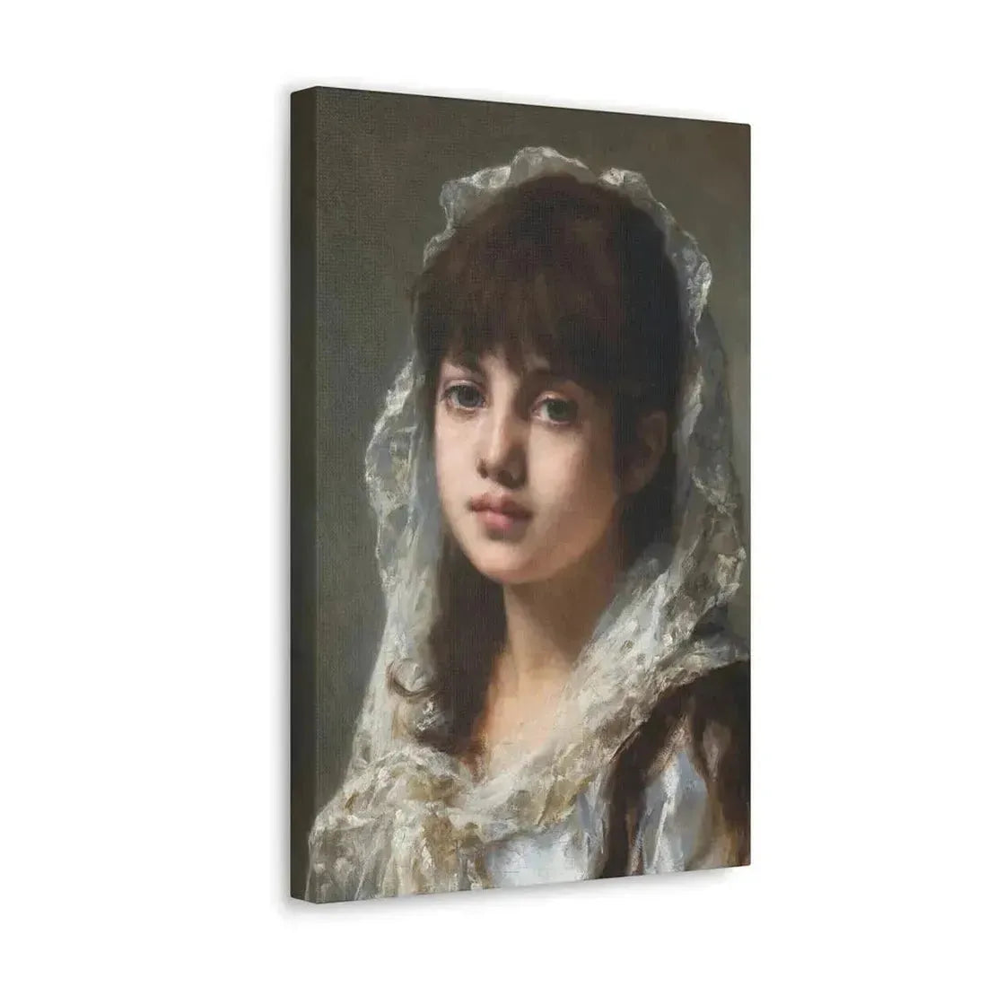 Alexei Alexeevich Harlamoff (1840-1925) Portrait of a Young Girl Wearing a White Veil - Canvas Wall Art - The Sticker Space