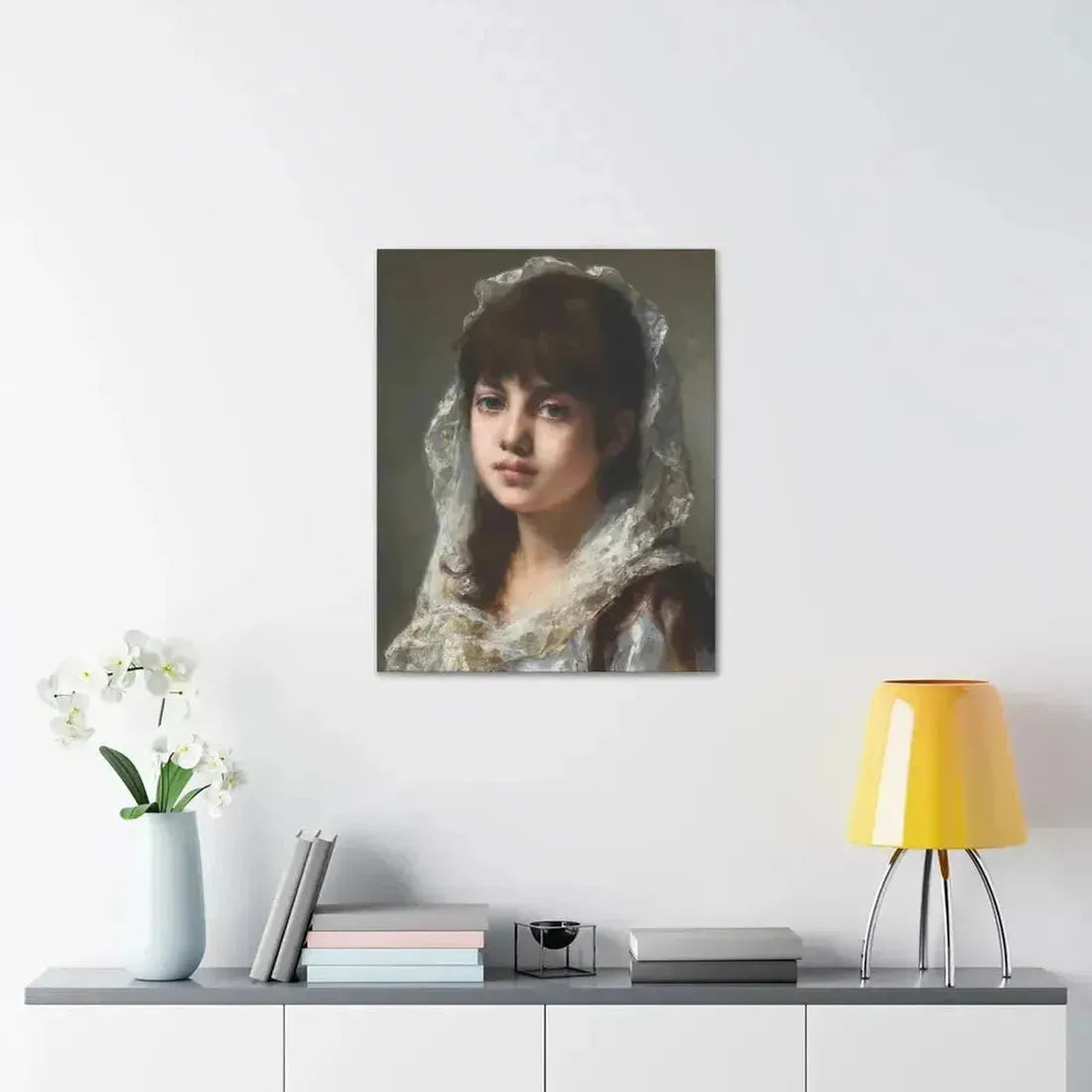 Alexei Alexeevich Harlamoff (1840-1925) Portrait of a Young Girl Wearing a White Veil - Canvas Wall Art - The Sticker Space