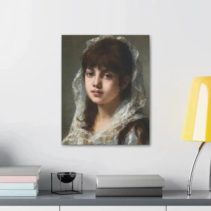 Alexei Alexeevich Harlamoff (1840-1925) Portrait of a Young Girl Wearing a White Veil - Canvas Wall Art - The Sticker Space