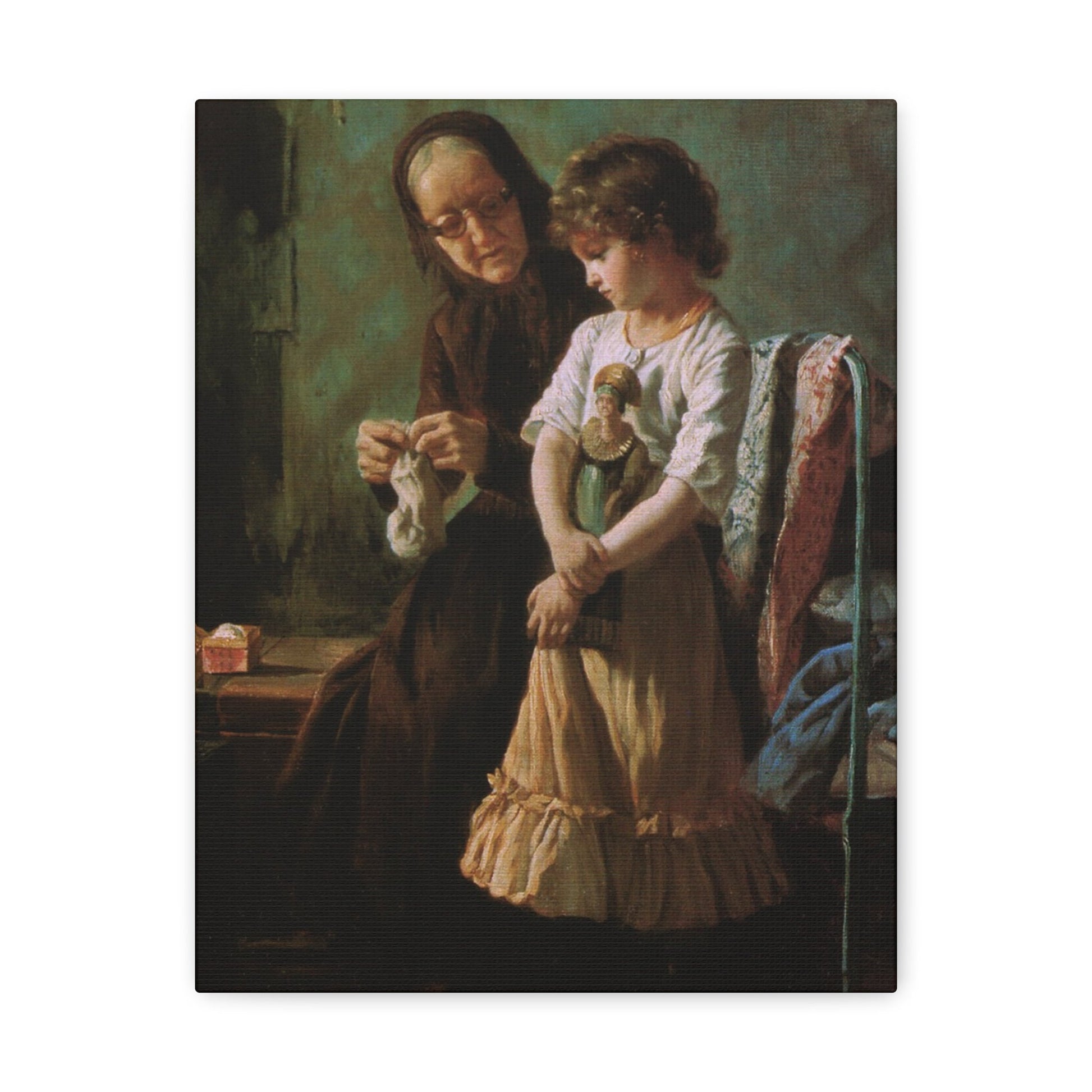 Alexei Ivanovich Korzukhin (1835-1894) Grandmother and Granddaughter - 1890 - Canvas Wall Art-11″ x 14″-The Sticker Space