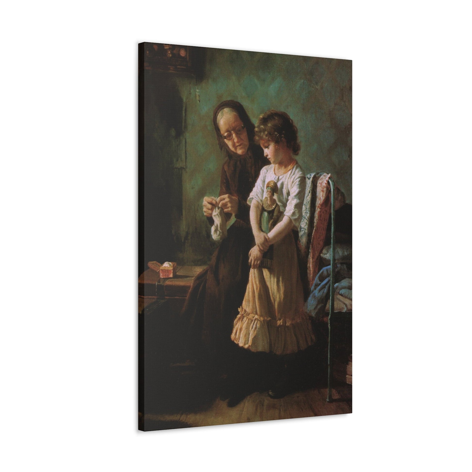 Alexei Ivanovich Korzukhin (1835-1894) Grandmother and Granddaughter - 1890 - Canvas Wall Art-The Sticker Space