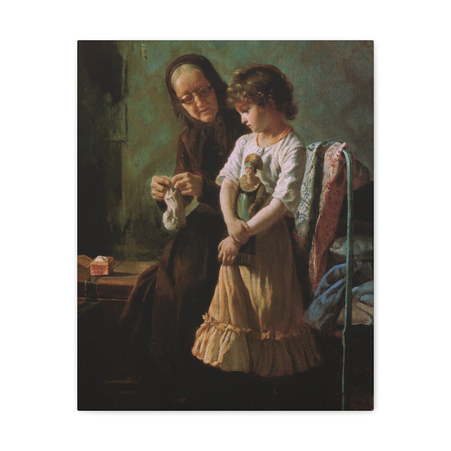 Alexei Ivanovich Korzukhin (1835-1894) Grandmother and Granddaughter - 1890 - Canvas Wall Art-16″ x 20″-The Sticker Space