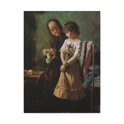 Alexei Ivanovich Korzukhin (1835-1894) Grandmother and Granddaughter - 1890 - Canvas Wall Art-18″ x 24″-The Sticker Space