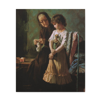 Alexei Ivanovich Korzukhin (1835-1894) Grandmother and Granddaughter - 1890 - Canvas Wall Art-20″ x 24″-The Sticker Space