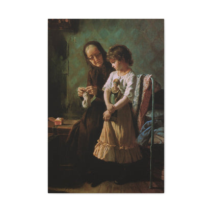 Alexei Ivanovich Korzukhin (1835-1894) Grandmother and Granddaughter - 1890 - Canvas Wall Art-20″ x 30″-The Sticker Space