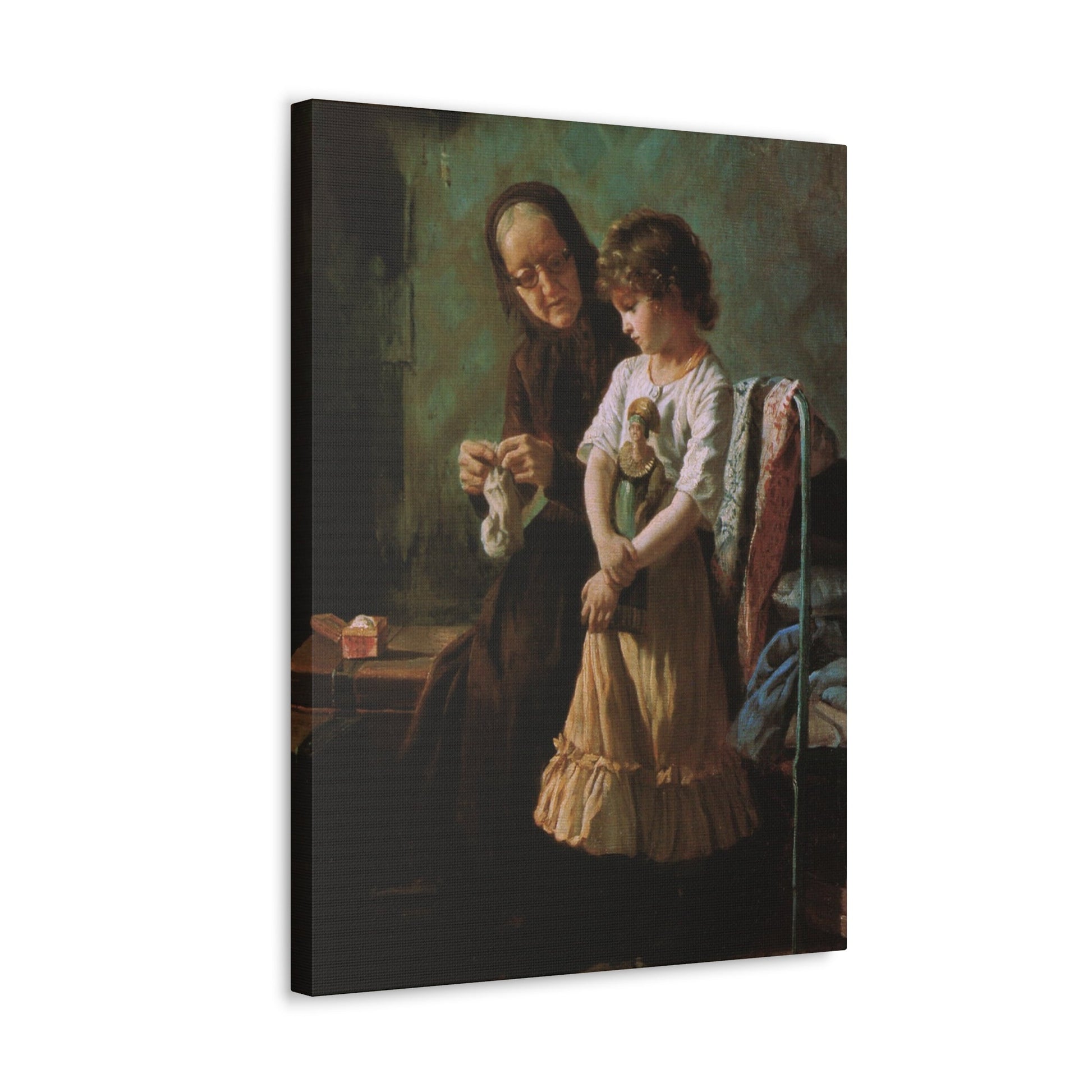 Alexei Ivanovich Korzukhin (1835-1894) Grandmother and Granddaughter - 1890 - Canvas Wall Art-The Sticker Space