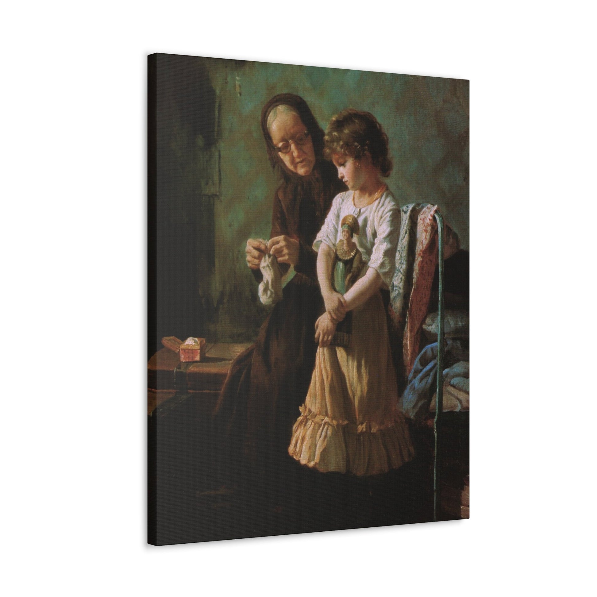 Alexei Ivanovich Korzukhin (1835-1894) Grandmother and Granddaughter - 1890 - Canvas Wall Art-The Sticker Space