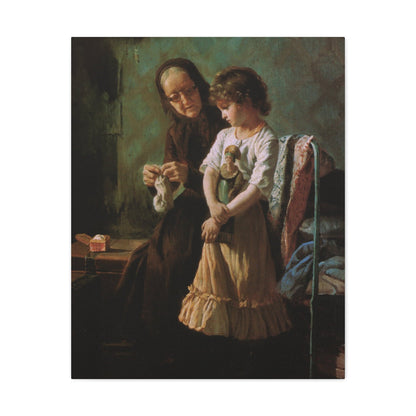 Alexei Ivanovich Korzukhin (1835-1894) Grandmother and Granddaughter - 1890 - Canvas Wall Art-24″ x 30″-The Sticker Space