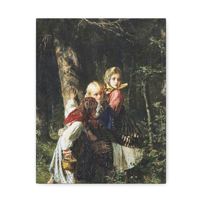 Alexei Ivanovich Korzukhin (1835-1894) Peasant Girls in the Forest - Canvas Wall Art-11″ x 14″-The Sticker Space