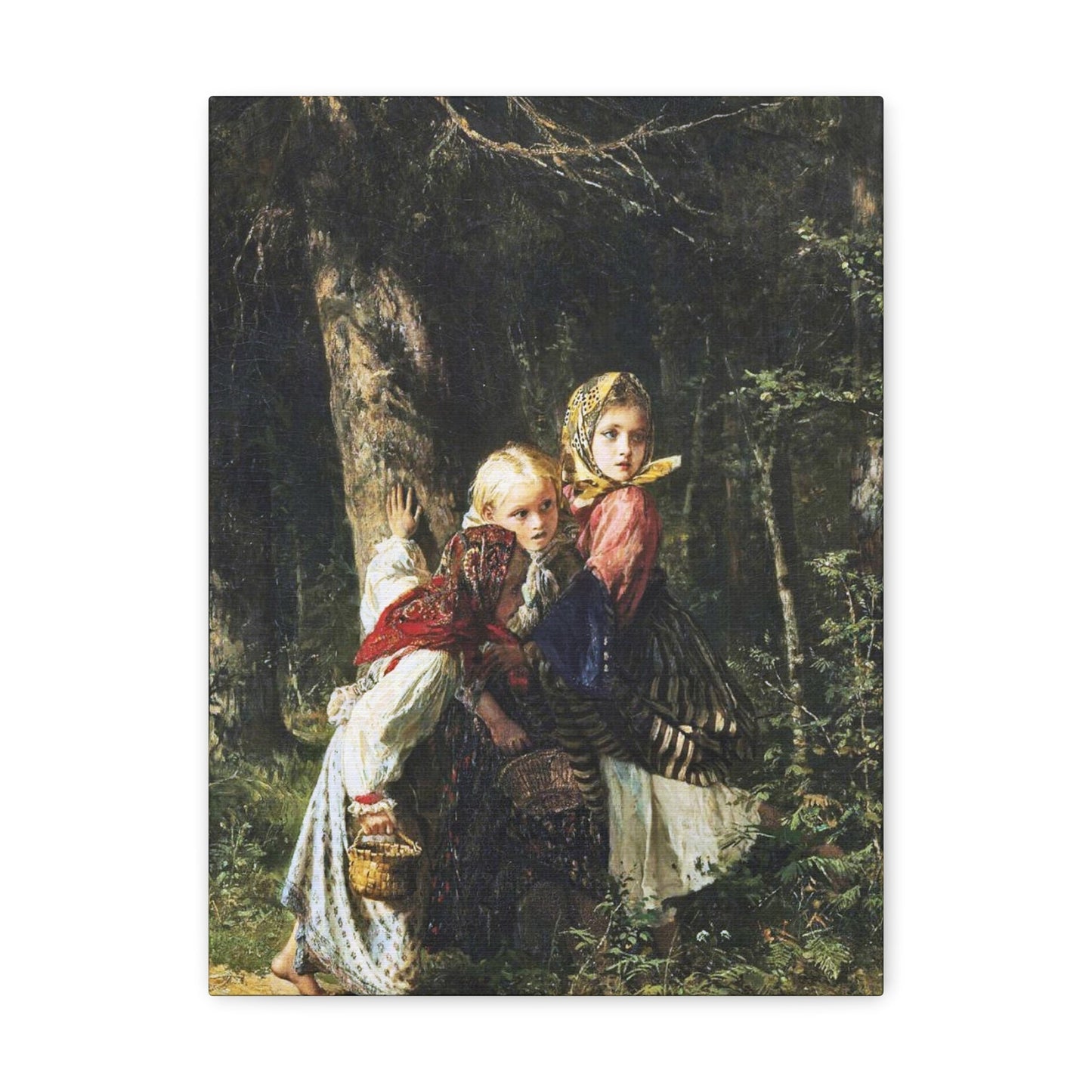 Alexei Ivanovich Korzukhin (1835-1894) Peasant Girls in the Forest - Canvas Wall Art-12″ x 16″-The Sticker Space