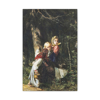 Alexei Ivanovich Korzukhin (1835-1894) Peasant Girls in the Forest - Canvas Wall Art-12" x 18"-The Sticker Space