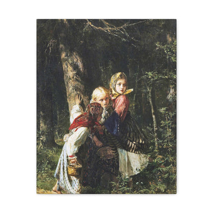 Alexei Ivanovich Korzukhin (1835-1894) Peasant Girls in the Forest - Canvas Wall Art-16″ x 20″-The Sticker Space