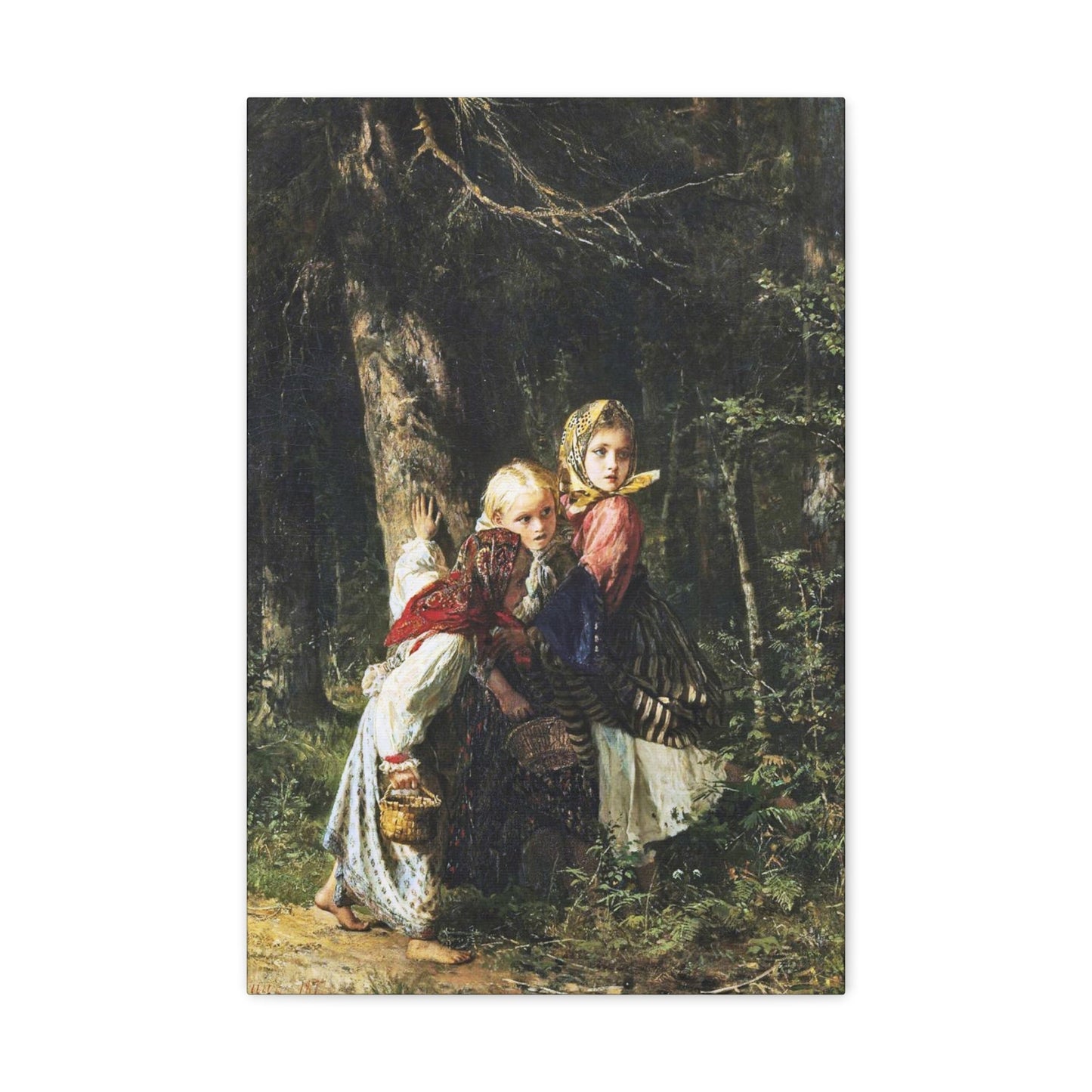 Alexei Ivanovich Korzukhin (1835-1894) Peasant Girls in the Forest - Canvas Wall Art-16″ x 24″-The Sticker Space