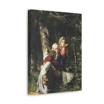 Alexei Ivanovich Korzukhin (1835-1894) Peasant Girls in the Forest - Canvas Wall Art-The Sticker Space