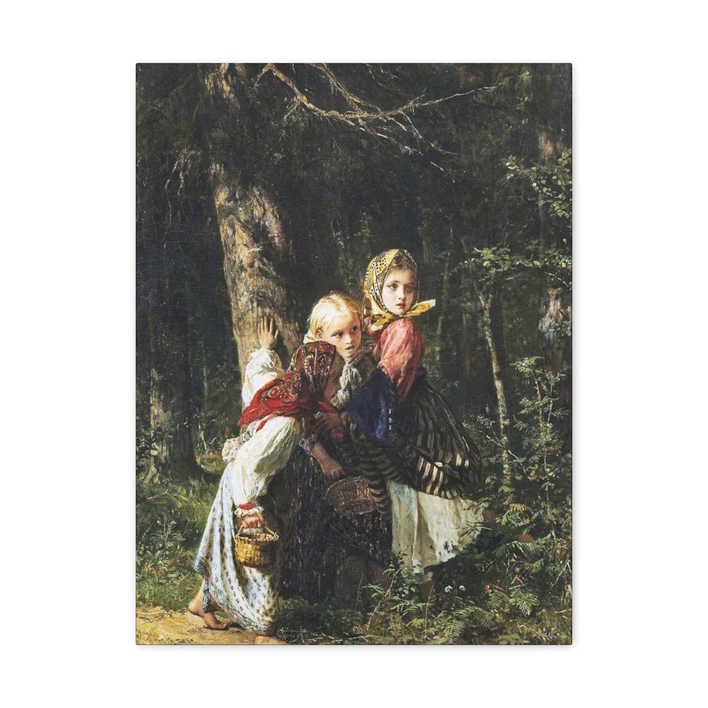 Alexei Ivanovich Korzukhin (1835-1894) Peasant Girls in the Forest - Canvas Wall Art-18″ x 24″-The Sticker Space