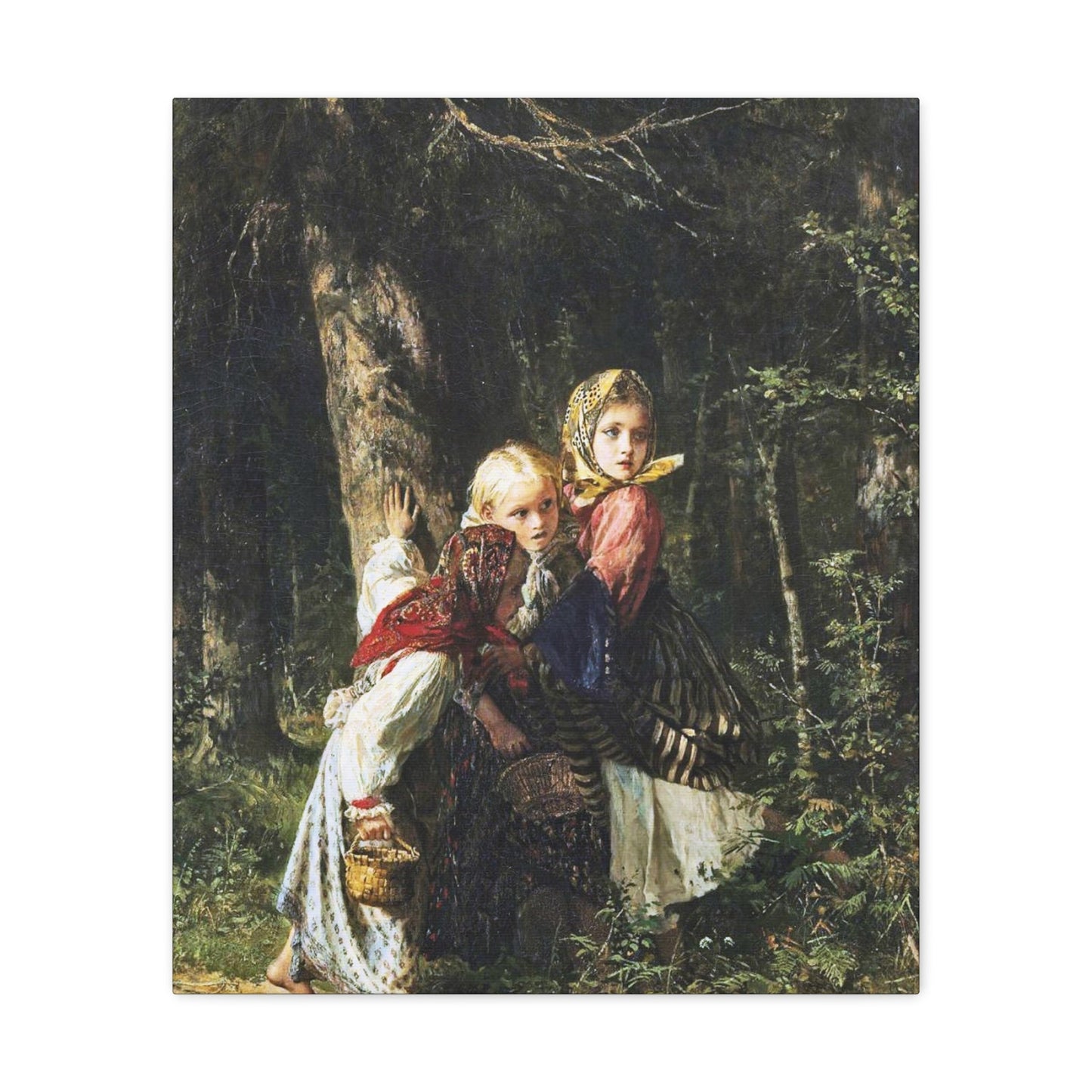 Alexei Ivanovich Korzukhin (1835-1894) Peasant Girls in the Forest - Canvas Wall Art-20″ x 24″-The Sticker Space