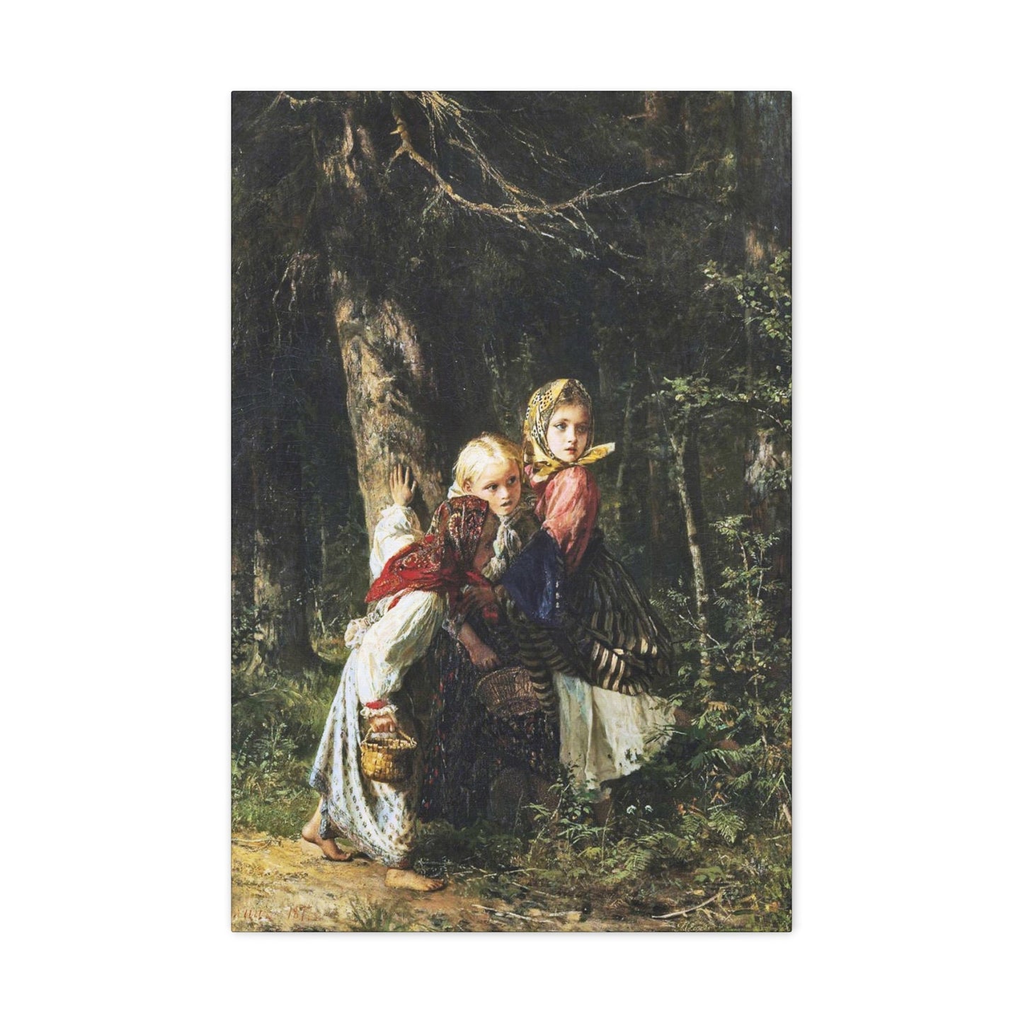 Alexei Ivanovich Korzukhin (1835-1894) Peasant Girls in the Forest - Canvas Wall Art-20″ x 30″-The Sticker Space