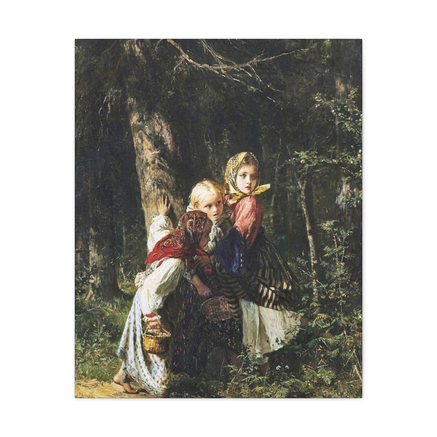 Alexei Ivanovich Korzukhin (1835-1894) Peasant Girls in the Forest - Canvas Wall Art-24″ x 30″-The Sticker Space