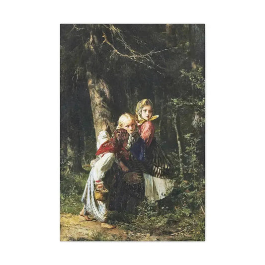 Alexei Ivanovich Korzukhin (1835-1894) Peasant Girls in the Forest - Canvas Wall Art 24″ x 36″ 1.25" - The Sticker Space