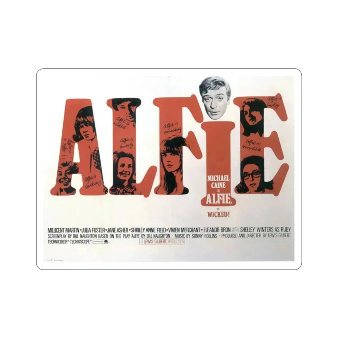 Alfie 1966 Movie Poster STICKER Vinyl Die-Cut Decal 2 Inch - The Sticker Space