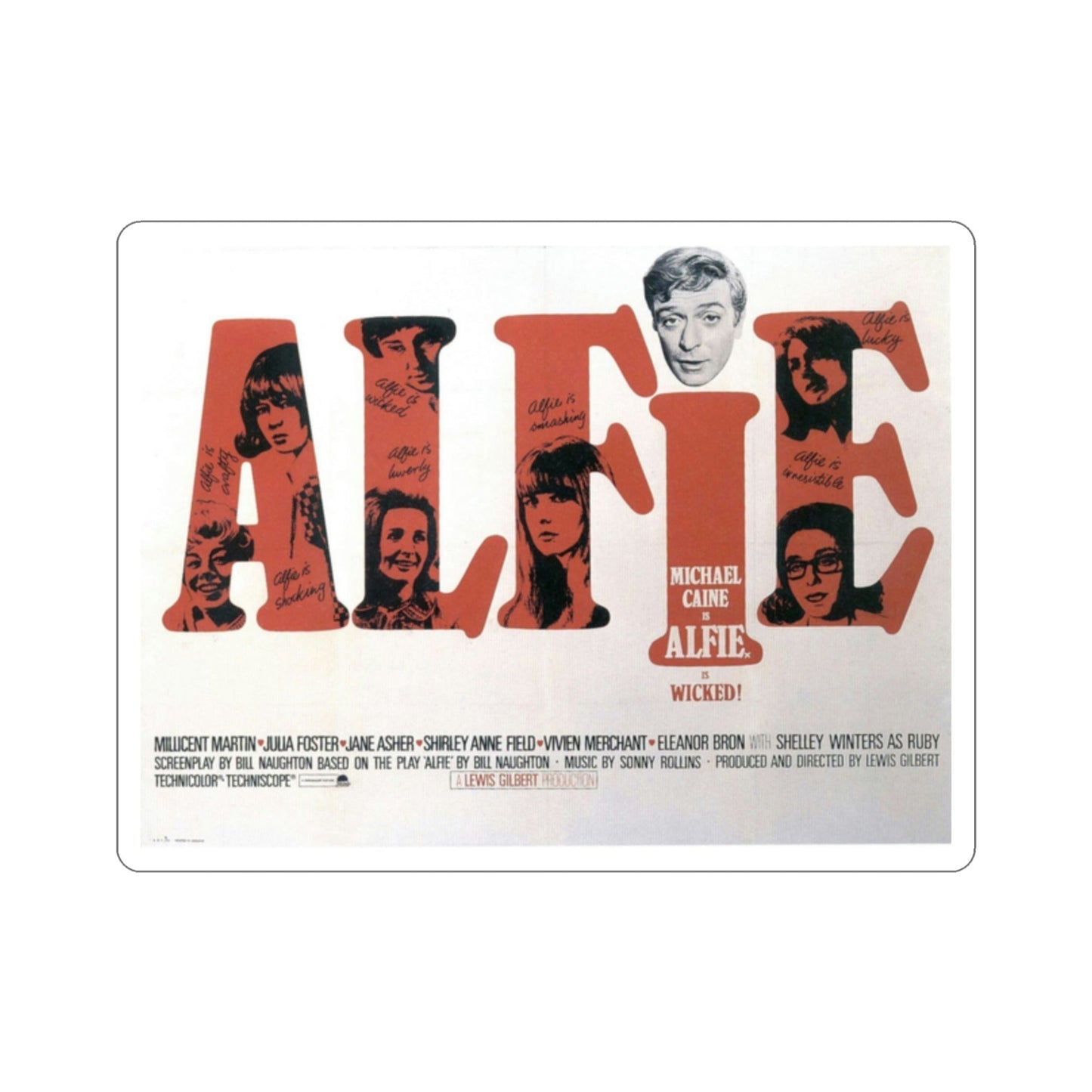 Alfie 1966 Movie Poster STICKER Vinyl Die-Cut Decal-2 Inch-The Sticker Space