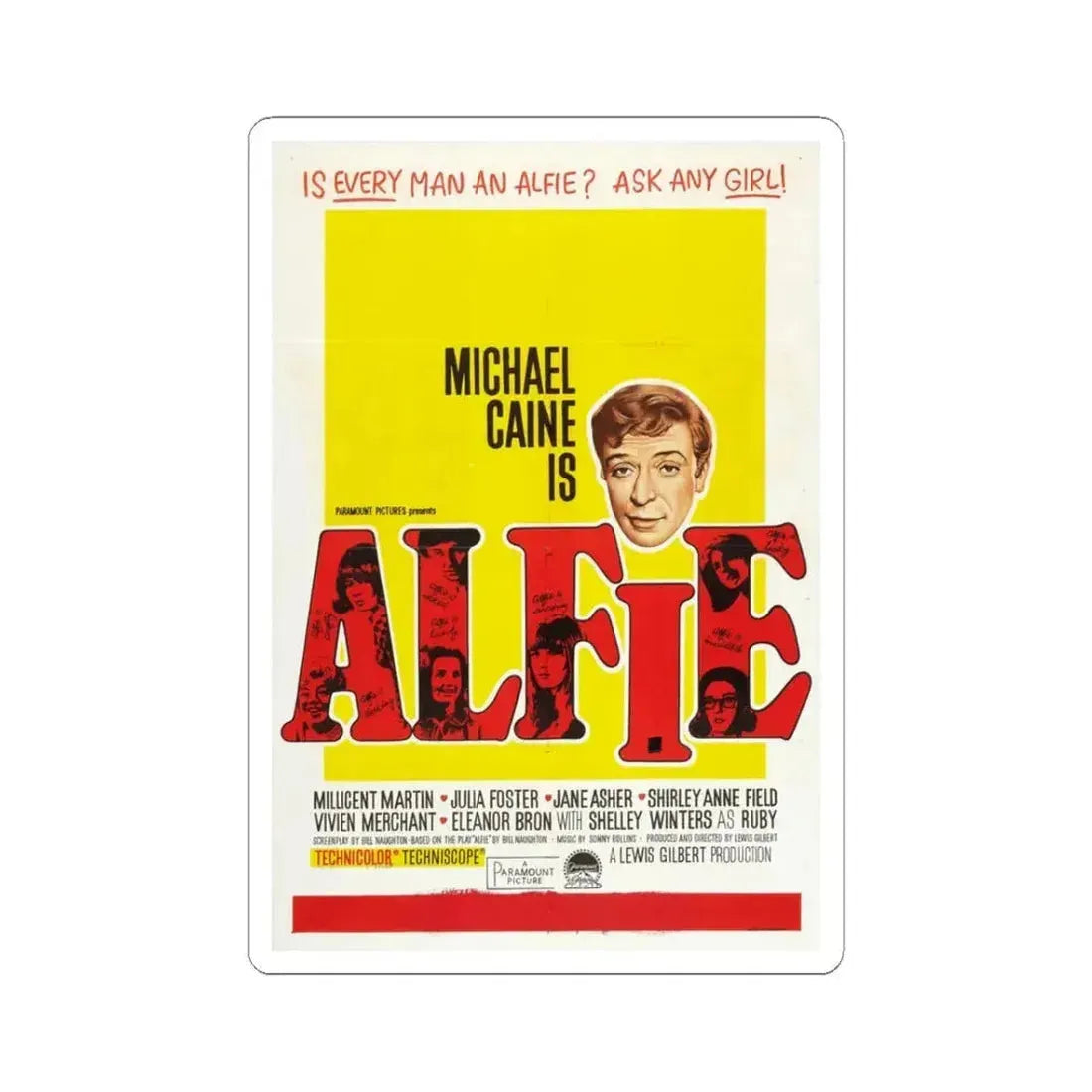 Alfie 1966 v2 Movie Poster - STICKER Vinyl Kiss-Cut Decal 3 Inch White - The Sticker Space