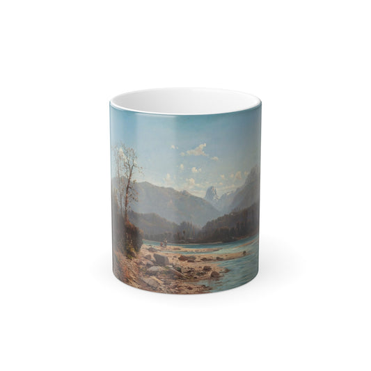 Alfred Godchaux (1835-1895) Fishing Scene in Savoy Mountains -1881 - Color Changing Mug 11oz-11oz-The Sticker Space
