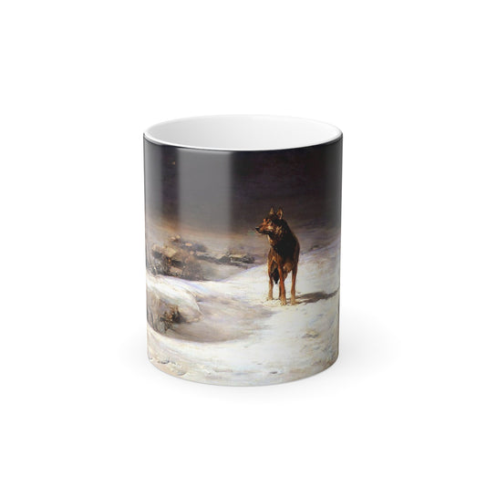 Alfred Wierusz-Kowalski (1849-1915) The Wolf - oil on canvas c1895 - Color Changing Mug 11oz-11oz-The Sticker Space