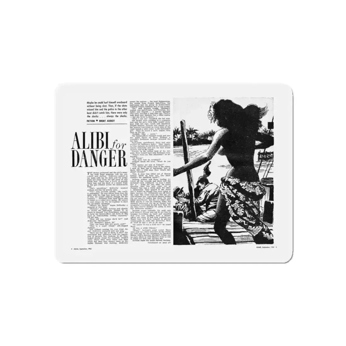 Alibi for Danger, Adam magazine, September 1963 (Magazine Illustration) Refrigerator Magnet 4 Inch Die-Cut - The Sticker Space