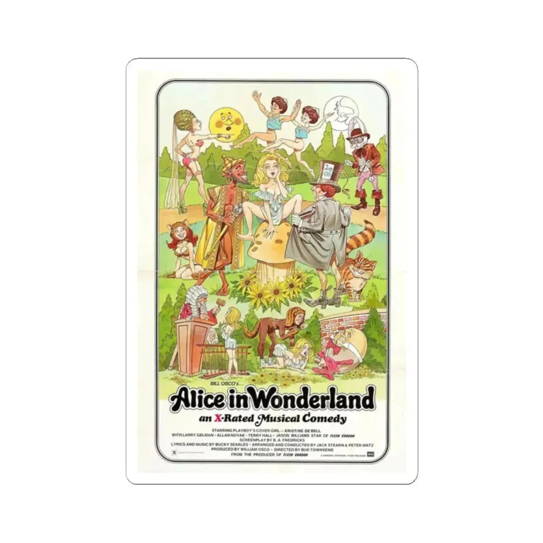 ALICE IN WONDERLAND (an x-rated musical comedy) 1976 Movie Poster - STICKER Vinyl Kiss-Cut Decal 2 Inch White - The Sticker Space
